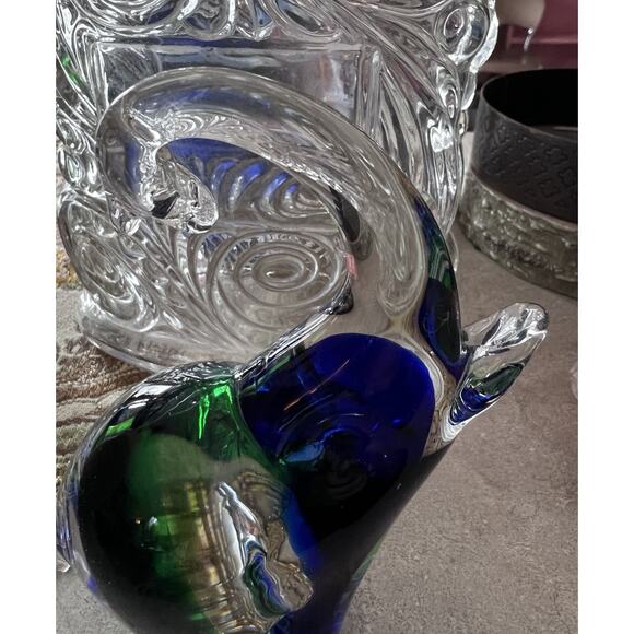 Murano ? Glass Paperweight Elephant Cobalt Blue & Green (Broken Tail) Collector - Picture 7 of 11